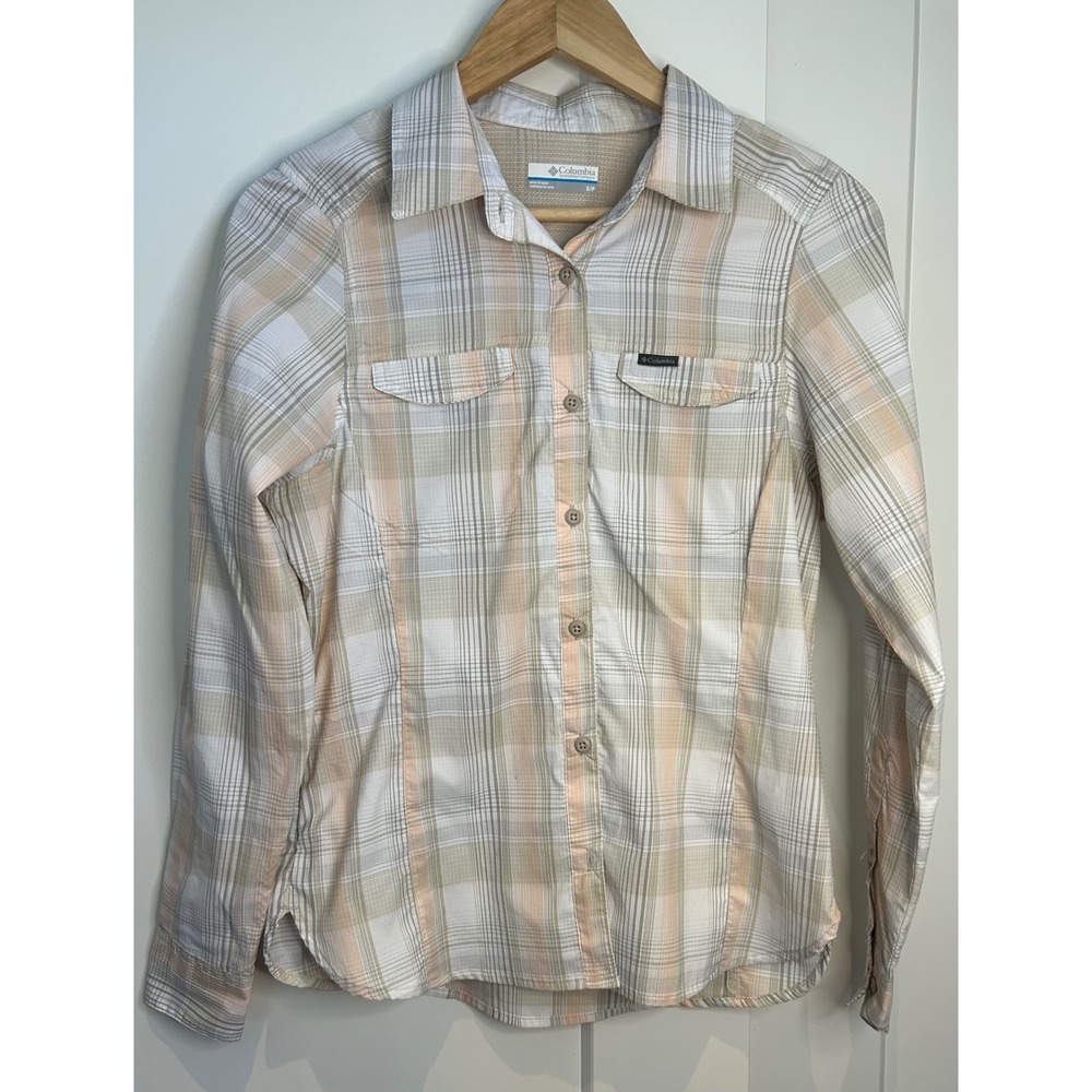 Columbia Omni-Shade Womens Small Plaid Button Up Hiking Shirt Vented Long Sleeve